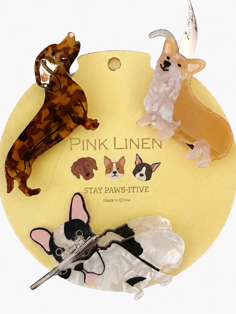 NWT Pink Linen Stay Paw sitive! dog themed set of 3 hair claw clips